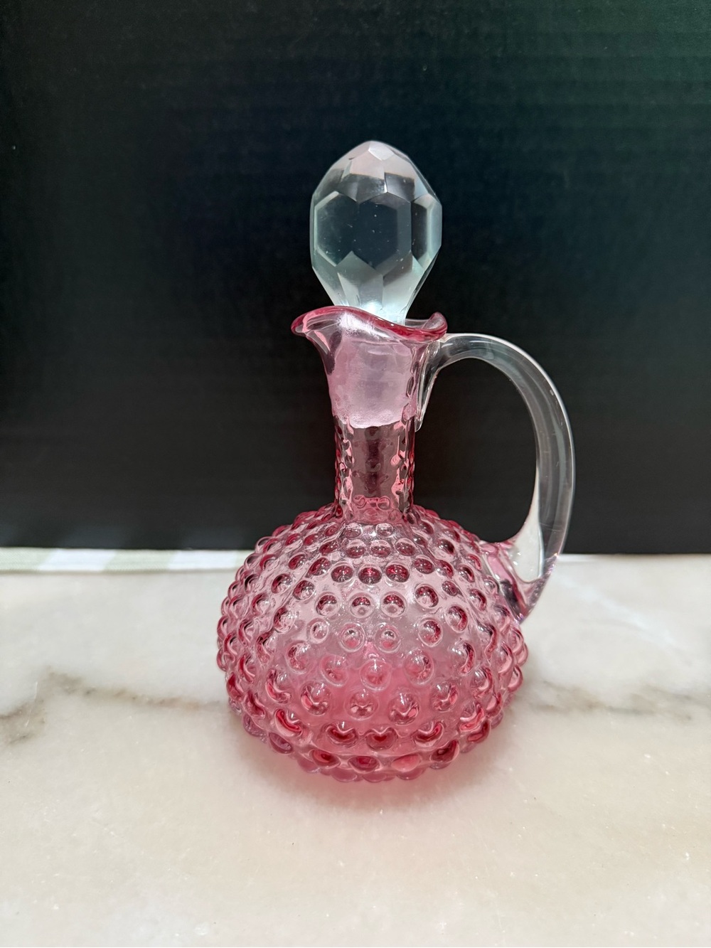 Vintage Fenton Cranberry Hobnail Pink Art Glass 6" Tall Cruet Perfume Bottle
